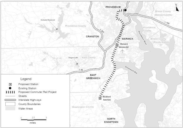 Eine Schwarz-Weiß-Karte einer Stadt mit einem Fluss, beschriftet mit "Vorgeschlagenes S-Bahn-Projekt" auf der linken Seite, zeigt Straßen, Autobahnen und andere Stadtmerkmale.