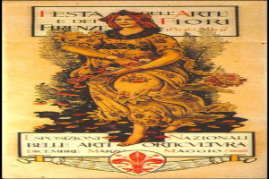 Ein Plakat, das ein Festival in Italien bewirbt und eine Frau in einem weißen Kleid und einem blauen Schultertuch zeigt, die auf einem Stuhl sitzt und einen sanften Ausdruck hat und vor einem hellblauen, sternenklaren Hintergrund sitzt.