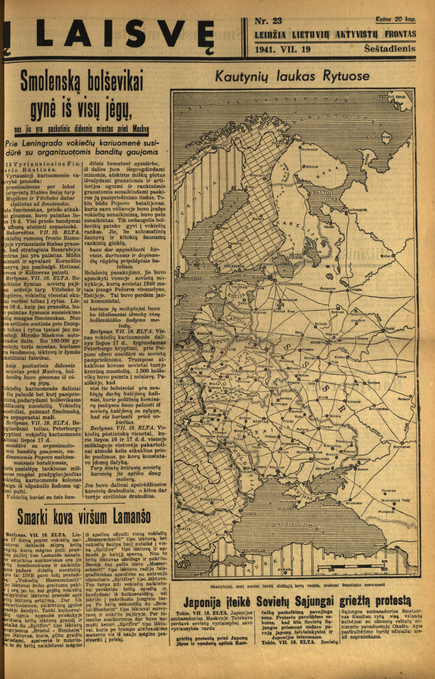 Eine alte Zeitung mit einer Karte von Europa, begleitet von Text und einem Bild, gibt einen historischen Einblick.