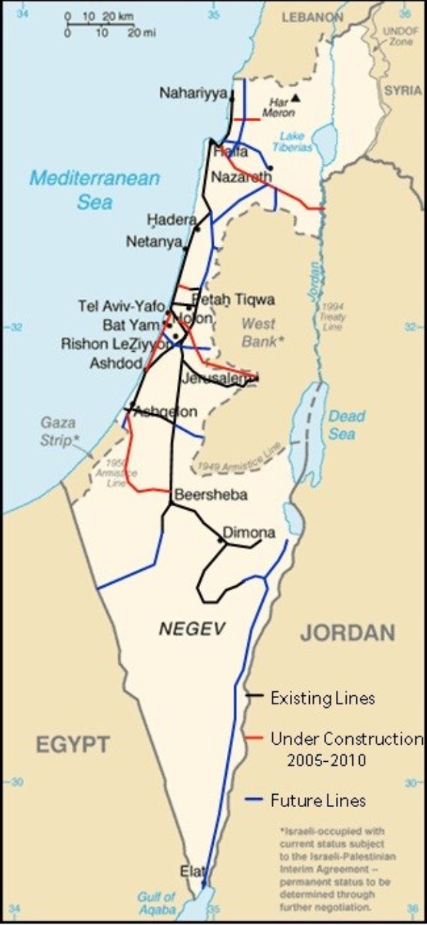 Ein detaillierter Plan von Israel und Palästina, der Konfliktzonen hervorhebt, mit Text und geografischen Merkmalen wie Städten und Flüssen.