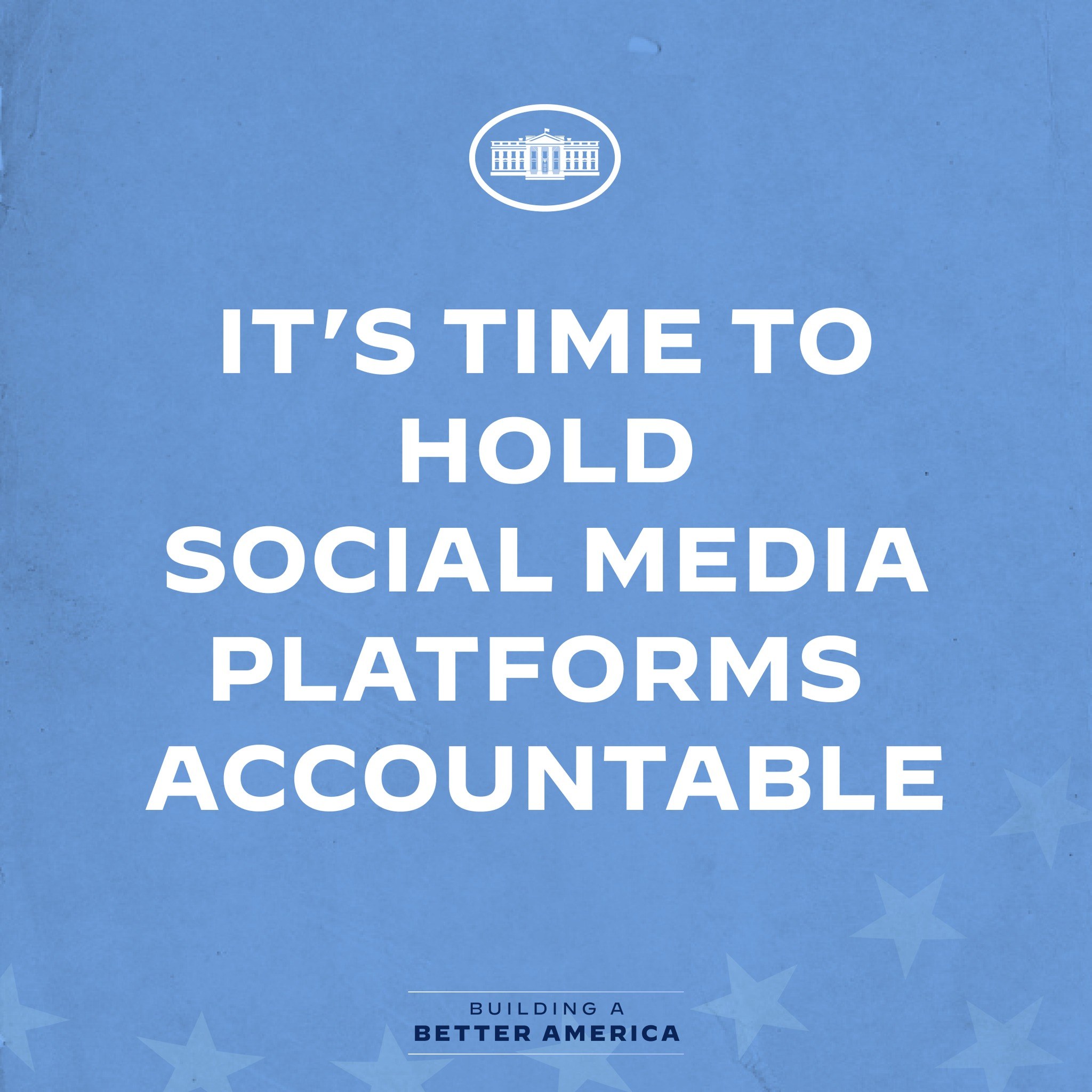 Plakat mit fetter schwarzer Schrift "Es ist an der Zeit, Social-Media-Plattformen zur Rechenschaft zu ziehen" auf einem weißen Hintergrund, eingerahmt von einem schmalen schwarzen Rand.