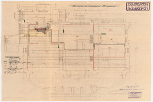 Schwarz-weißes Architekturdiagramm des Rosenhof-Krankenhauses in Hamburg, Deutschland, das detaillierte Layout mit zahlreichen Drähten, Räumen, Fluren und Textanmerkungen zeigt.