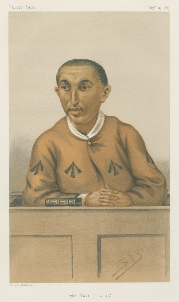 Ein Mann in einem weißen Hemd und dunklen Hosen sitzt an einem Tisch mit gefalteten Händen und ernstem Gesichtsausdruck, mit der Beschriftung "Die Rasenbetrüger" unten.