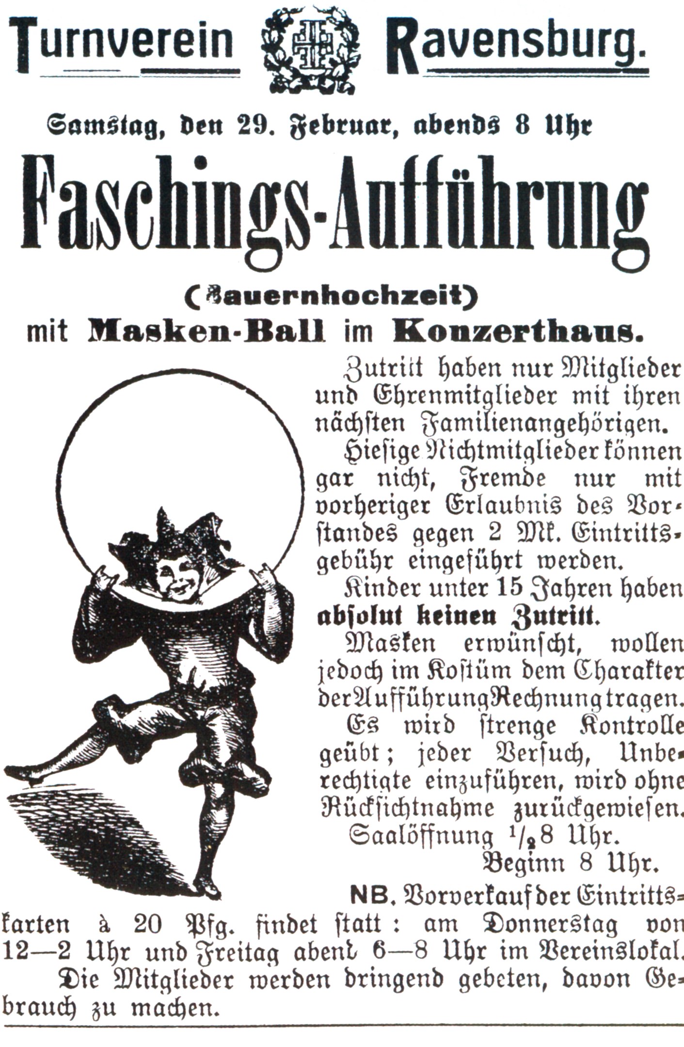 Alte Werbeplakat für eine Halloween-Party mit einem Mann in einem schwarz-weißen gestreiften Hemd, schwarzem Hut und schwarzem Cape mit einem verschmitzten Ausdruck und gefalteten Händen.