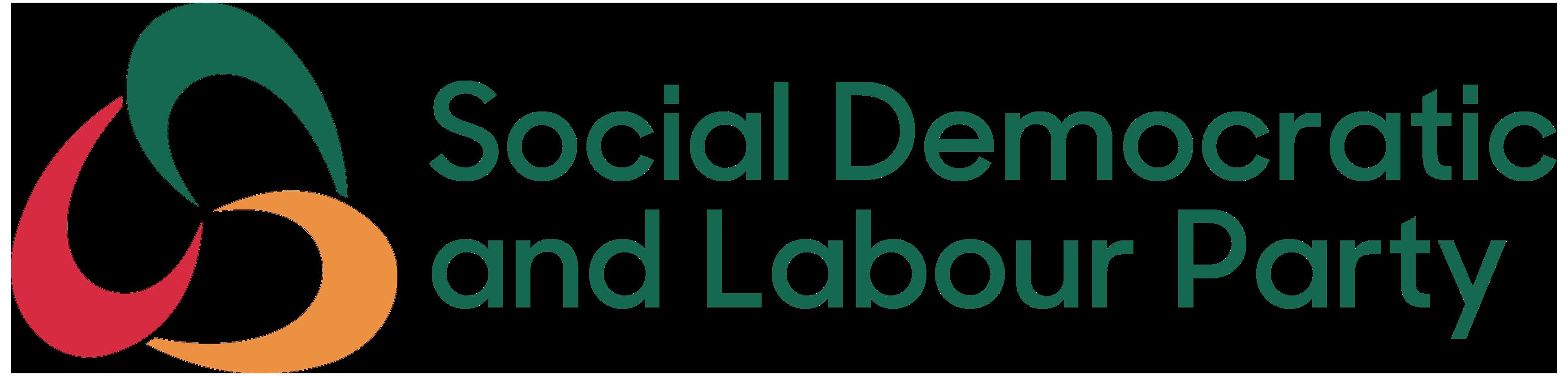 Weißer Hintergrund mit mittig gesetzter fetter schwarzer Schrift, die "Sozialdemokratische Partei Deutschlands" enthält und von einem dünnen schwarzen Rand umgeben ist.