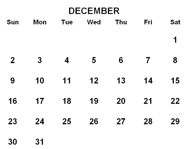 Ein Kalender für Dezember 2019 mit fett markierten und farblich hervorgehobenen Feiertagen auf einem weißen Hintergrund.