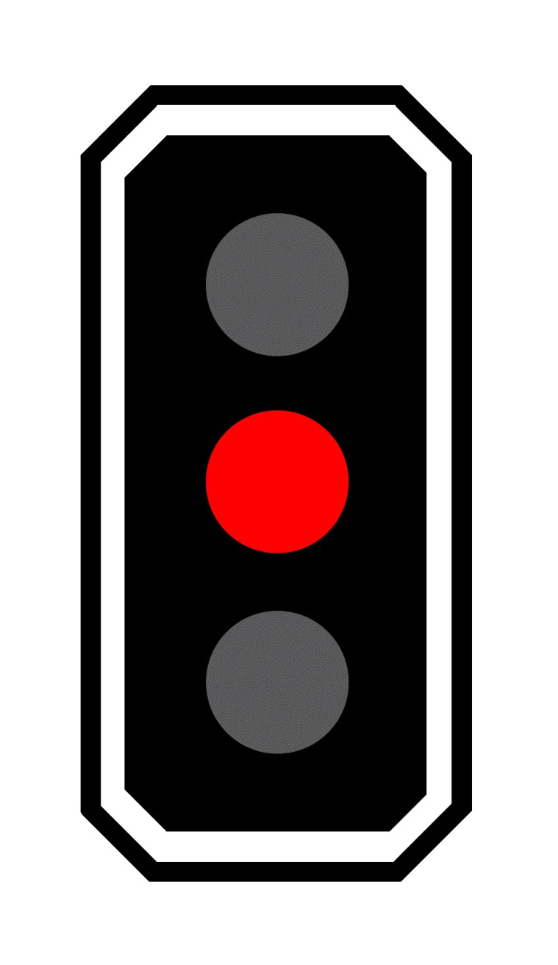 Schwarzer und weißer Ampel mit allen drei Lichtern rot