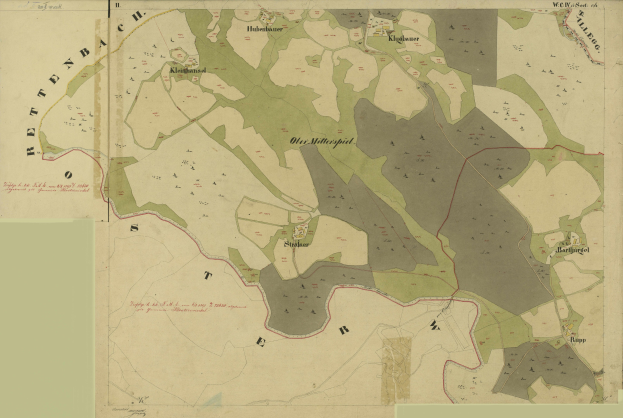 Alte Karte von Stuttgart, Deutschland, die Stadtgrenzen, Straßen, Gebäude und Sehenswürdigkeiten zeigt.